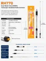 RH770 Dual Band 144/430MHz High Gain SMA-Female Telescopic Handheld Radio Antenna - Image 9
